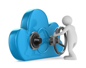 Cloud with lock on white background. Isolated 3D image